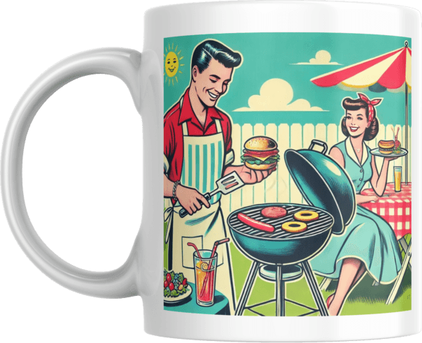 Retro Mugg med Grillfestmotiv – Somrig Hyllning till Gemenskap och Glädje